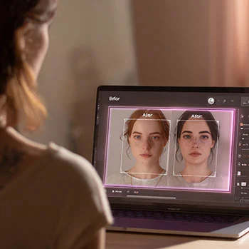 Before-after montage showing tattoos erased and face replaced